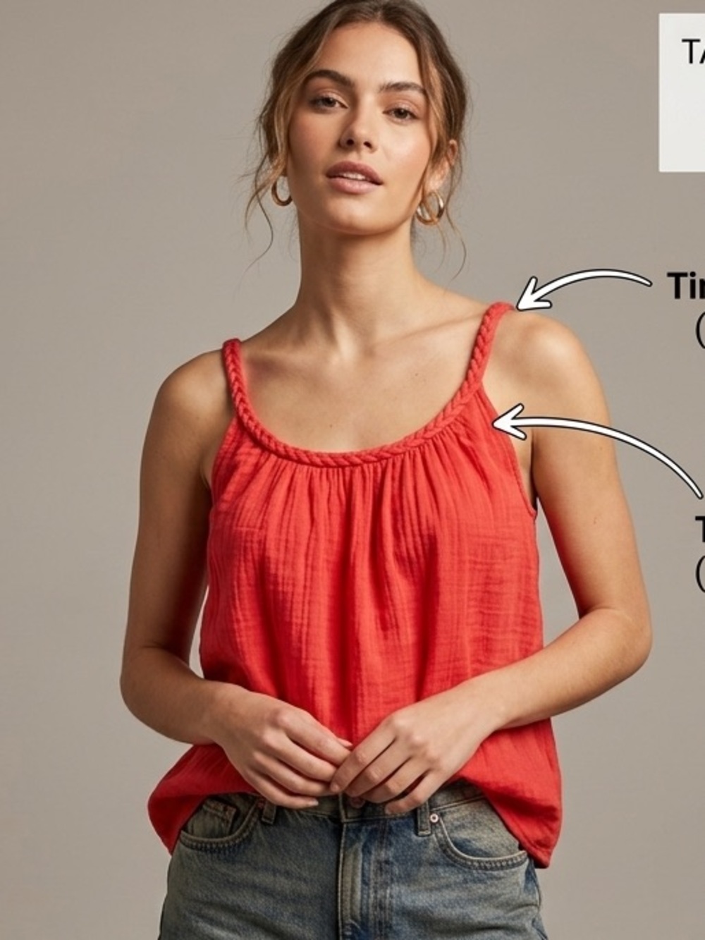 Universal Thread Red Braided-Strap Crinkle Tank